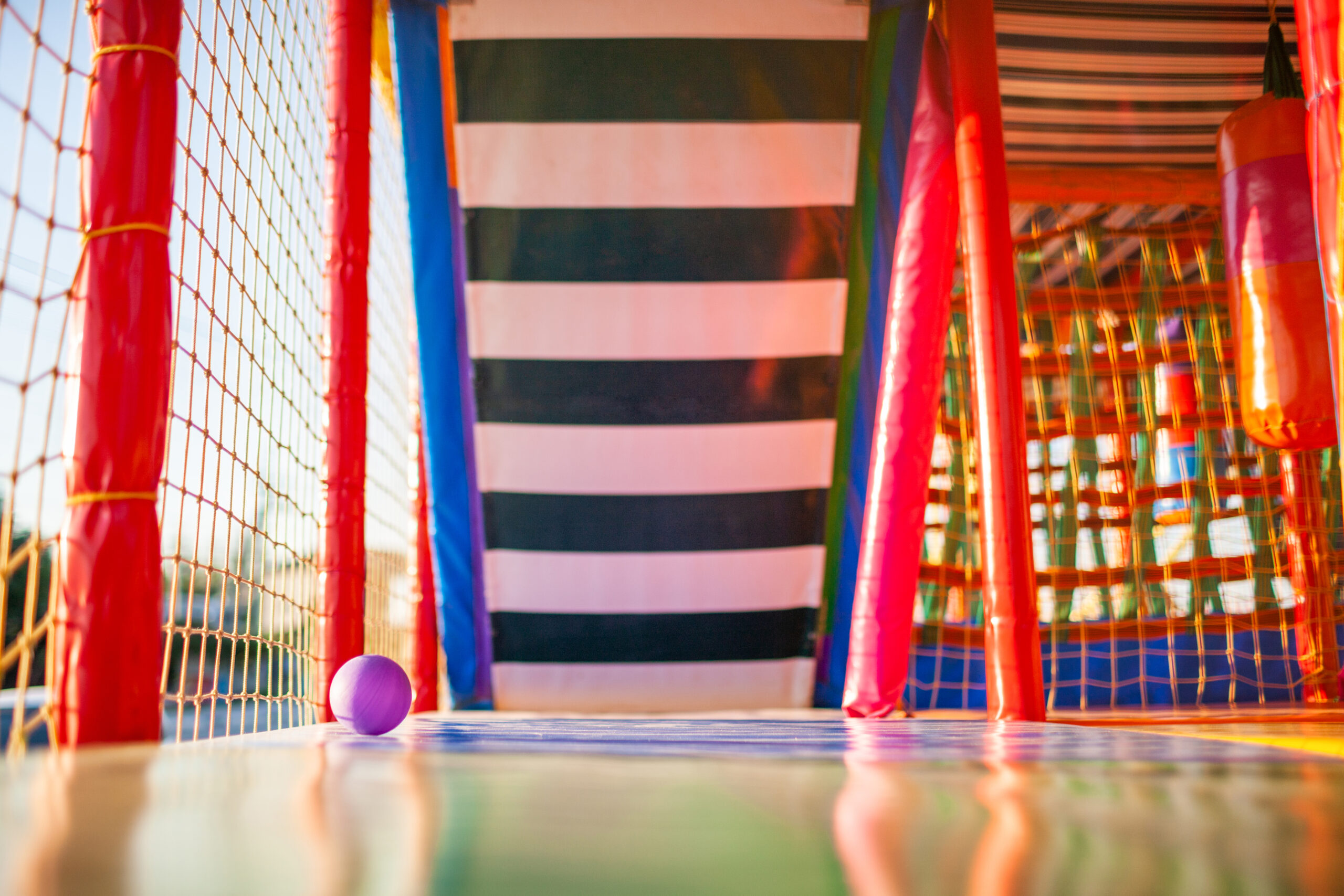 Playground with colorful mats and soft items for games