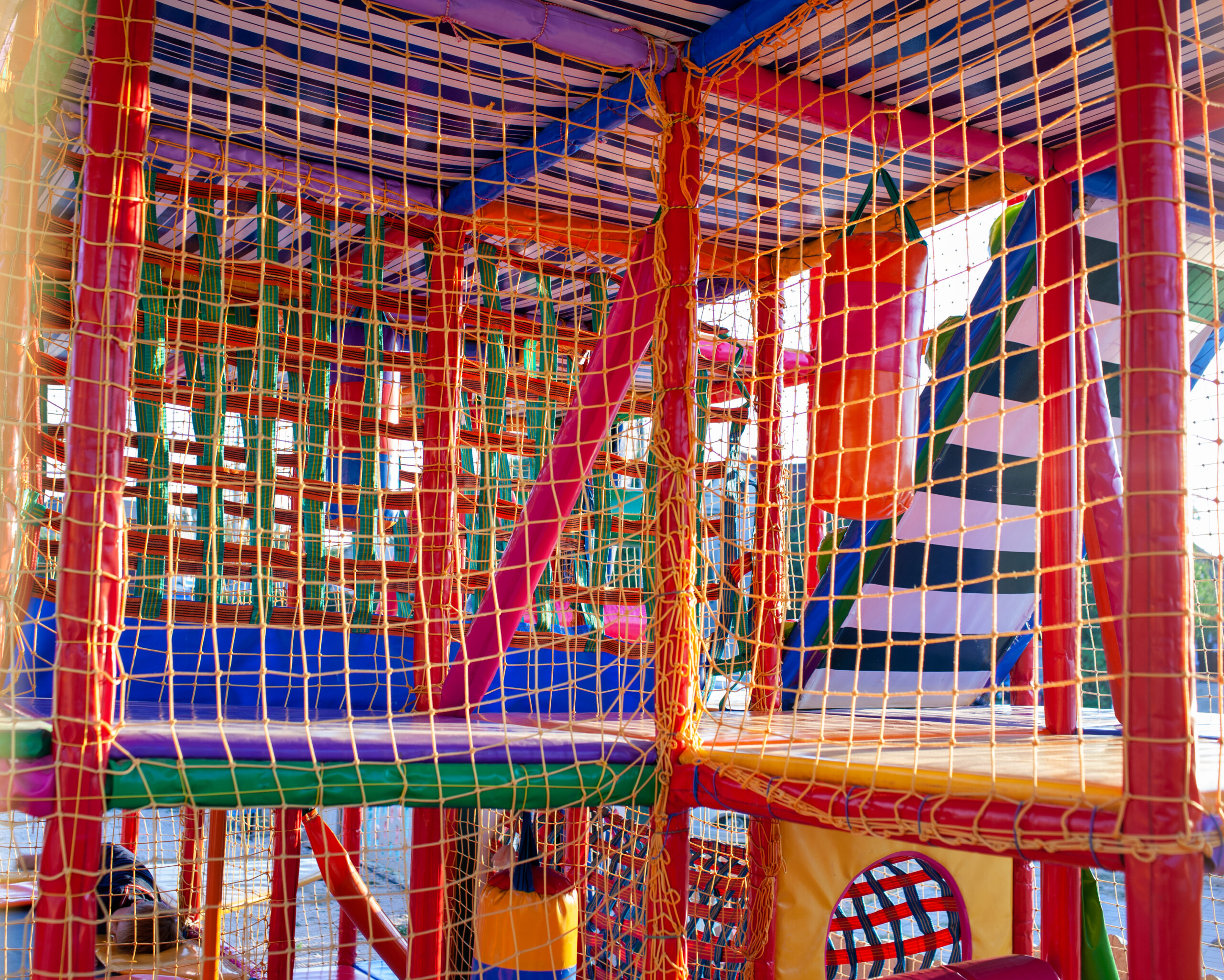 Playground with colorful mats and soft items for games